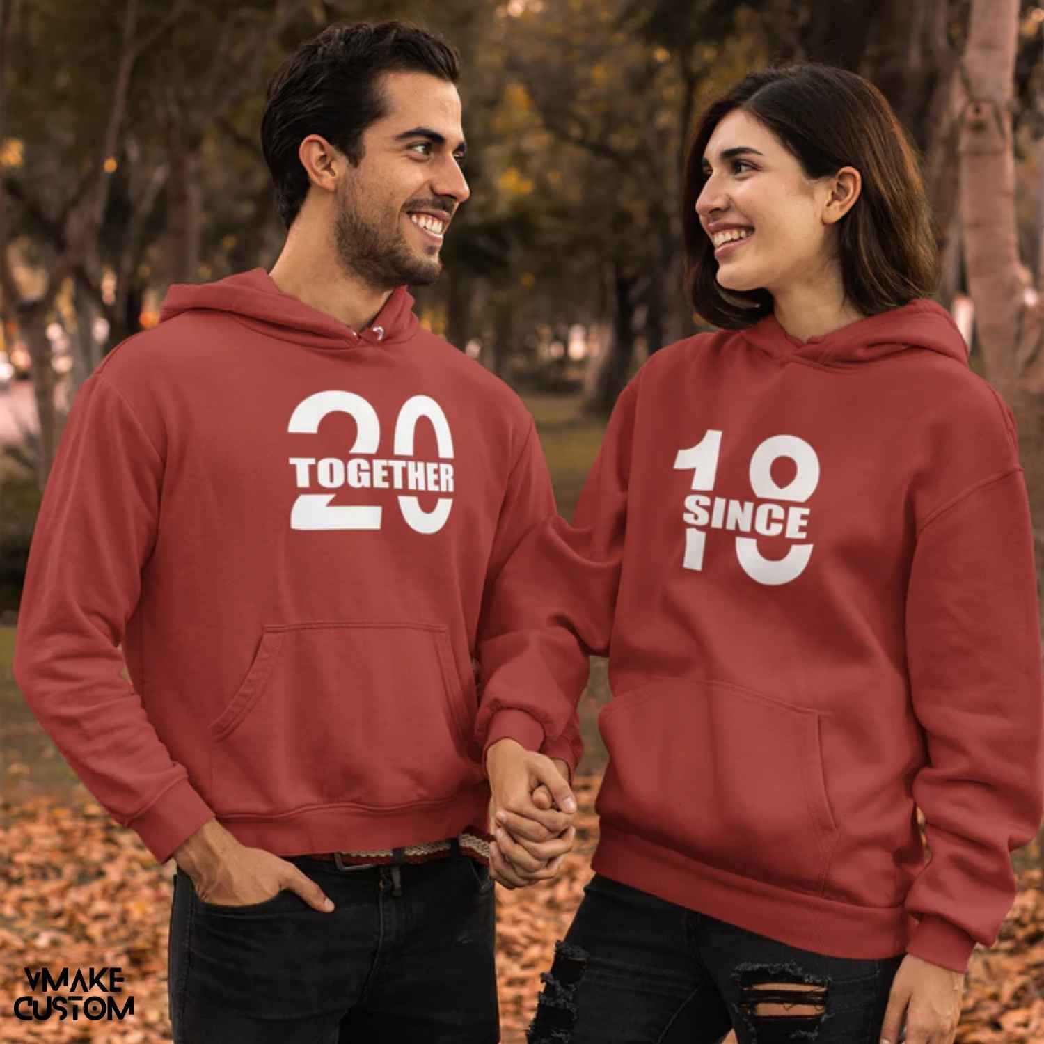 custom date together since 2018 maroon hoodies for couple